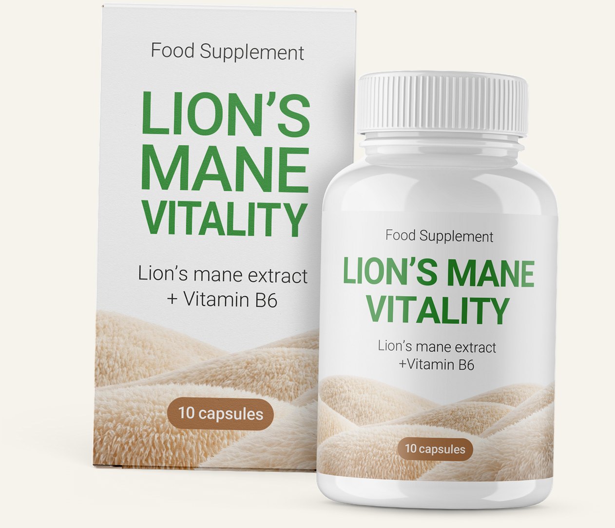 Lion's Mane Vitality — kutija i bočica s 10 kapsula