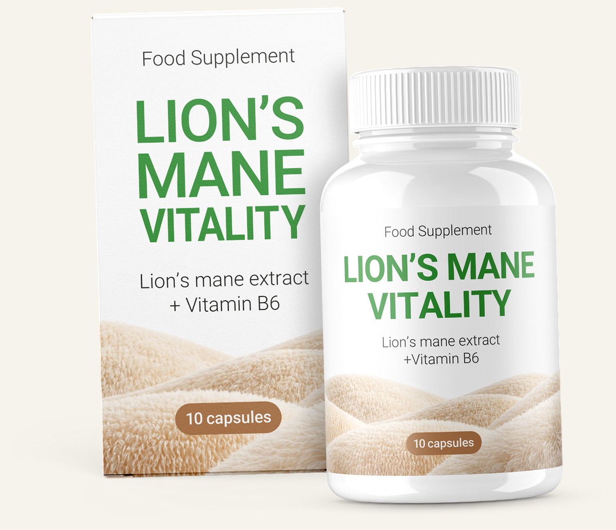 Lion's Mane Vitality — doboz és üveg 10 kapszulával
